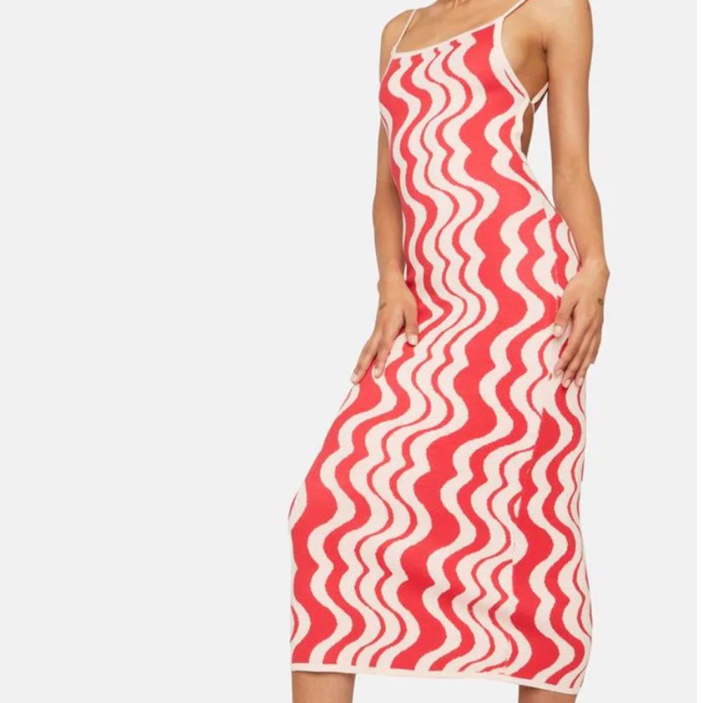 PRETTY GARBAGE | Wavy Print Midi Dress | HOT PINK